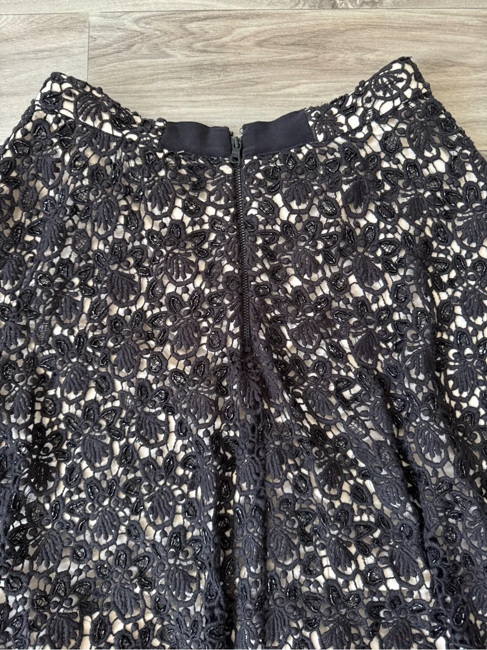 Alice + Olivia A-Line Knee-Length Skirt with Beaded Lace Overlay in Black Size 2